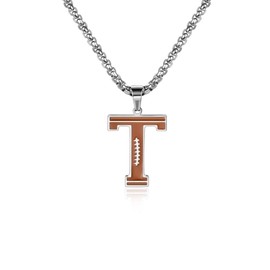 Lantine Football Initial A-Z Letter Necklace Stainless Steel 26 Alphabet Pendant Name Charm Football Necklace for Men Sportsmen Fans 59cm Chain, Stainless Steel, No Gemstone