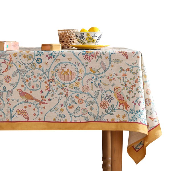 patdrea Designer Yellow French Spring Summer Tablecloth, Rustic Linen Floral