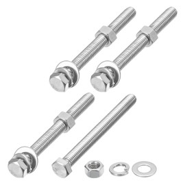 METALLIXITY Hex Head Screws Bolts, Nuts, Flat & Lock Washers Kits (3/8-16x4") 4 Set, Stainless Steel Fully Threaded Machine Screws Bolt Set - for Home Appliance Equipment