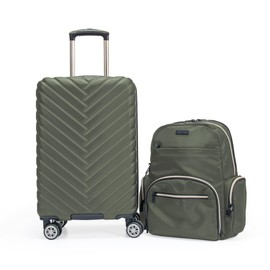 Kenneth Cole REACTION Women's Madison Square Hardside Chevron Expandable Luggage, Olive, 2-Piece (20" Carry On + Sophie Backpack)