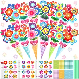 Spring Flower Bouquet Craft Kits 24Pcs Make Your Own 3D Floral Paper Card Making Kit for Kids for Teacher Appreciation Week Mother's Day Mom Birthday DIY Gifts School Classroom Home Fun Activity