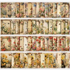 URROMA Vintage Flower Scrapbook Paper 120 Pieces Floral Border Decor Craft Paper Cardboard Pad for Making Picture Frame Album DIY Origami Card