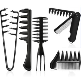 Peine de Textura 5 Piezas, Set de Peines, Peine Texturizador para Hombre, Peine Dientes Anchos, Peine para Cabello Rizado, Peine para Cabello Hombre Profesional para Estilizado,