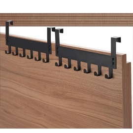 oumuik Door Hooks for Hanging - 6-Way Door Coat Rack with Anti-Collision Stickers | Sturdy, Traceless & Universal for Bathroom, Cupboard & Children's Room (Pack of 2, Black)