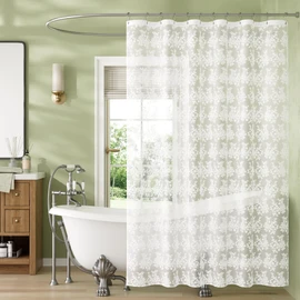 Bathway White Lace Shower Curtain 72x72 Inches, Girly Sheer Vintage Boho Farmhouse Cute Rustic Decorative Lace Shower Curtains for Bathroom, Room dividers, Party Backdrop