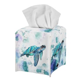 ZFRXIGN Hippie Sea Turtle Tissue Holder Square Tissue Box Cover Napkin Dispenser for Home Office Restaurant Tissues Cover with Bottom Belt Car Decor Tissue Cube Box Cover Organizer Dispenser