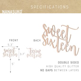 NANASUKO 16th Birthday Cake Topper - Sweet Sixteen - Double Sided Rose Gold Glitter - Premium Quality Made in USA
