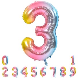 TONIFUL 40 Inch Rainbow Large Numbers Balloons 0-9, Number 3 Digital 3 Helium Balloons, Foil Mylar Big Number Balloons for Birthday Party Anniversary Supplies Decorations