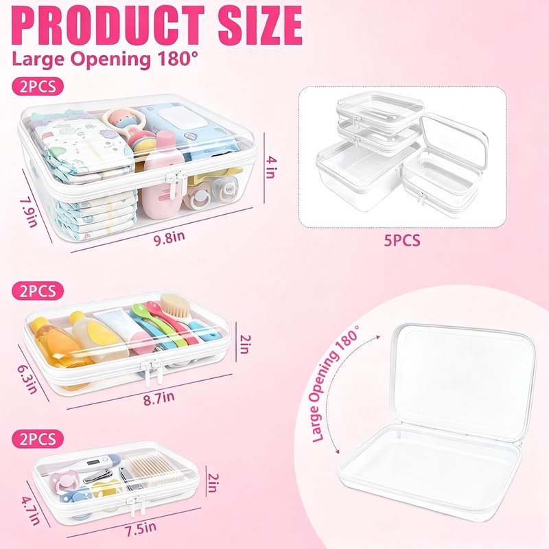 Clear Diaper Bag Organizer Pouches, Hard Shell Zipper Case for