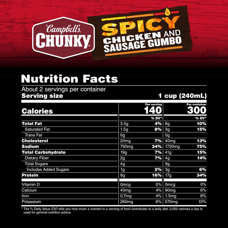 Campbell's Chunky Soup, Spicy Chicken and Sausage Gumbo, 18.8 oz