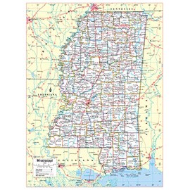 Cool Owl Maps Mississippi State Wall Map Poster Large Print Rolled 24"Wx32"H (Laminated)
