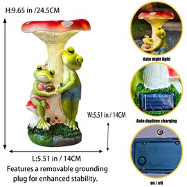 Solar Powered Frog & Mushroom Couple Statue, Outdoor Garden Decor with Romantic LED Lights, Waterproof Resin Sculpture Set for Lawn, Yard, Patio with Anti-Tip Stakes, Cute Animal Couple Gift