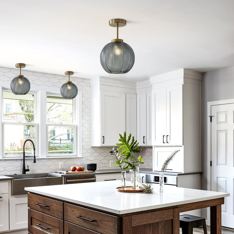 KCO Lighting 1-Light Blue Glass Ceiling Light Small Globe Flush