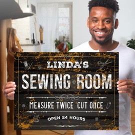 Custom Sewing Sign, Custom Name for Sewing Room Wall Art Indoor/Outdoor Gift Décor Sign, 18X24 Inches, ACM, Fade Resistant, Made in USA