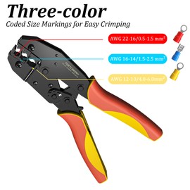 Ratchet Crimping Plier, FortCeremy Insulated Ratcheting Wire Terminal Crimp Tool, Orange AWG20-10 (0.5-1.5/1.5-2.5/4-6mm²) Hand Crimping, Electrical Crimper Plier for Electrical Connectors