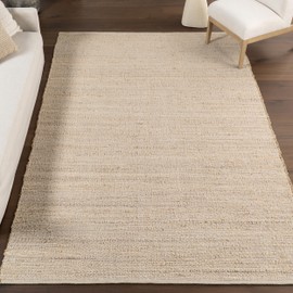 nuLOOM 4x6 Elfriede Jute & Cotton Hand Woven Area Rug, Natural, Solid Rustic Farmhouse Style, Weaved Design, Natural Fiber, For Bedroom, Living Room, Dining Room, Hallway, Office, Entryway