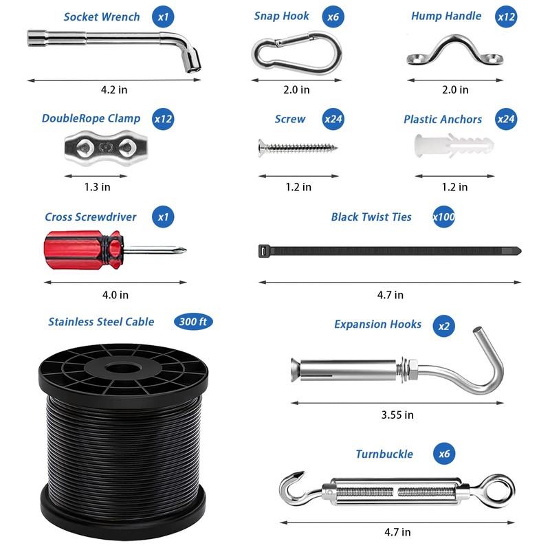 Toyeah 1/16" Wire Rope Kit with 300FT Vinyl Coated 304
