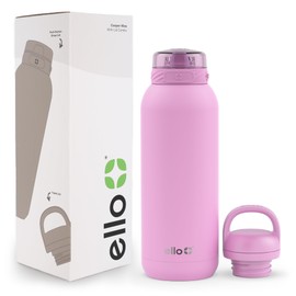 Ello Cooper 40oz Stainless Steel Water Bottle with 2 Lids Chug and Straw | Leak Proof | Double Walled and Vacuum Insulated | Built in Carry Loop | Dishwasher Safe | Bubblegum Pink