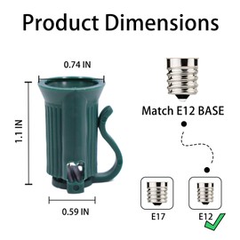 Encoidoz 100PCS C7 E12 Replacement Bulb Sockets, C7 Green Socket SPT-1 Christmas String Light Replacement lamp Holder(E12, Green)