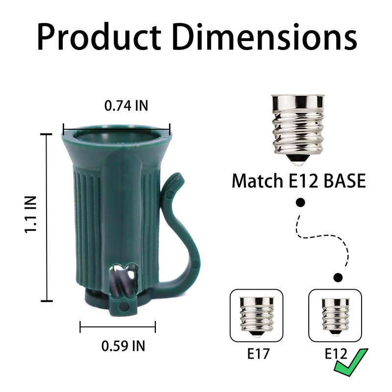 Encoidoz 100PCS C7 E12 Replacement Bulb Sockets, C7 Green Socket