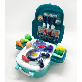 4 in 1 pretend Kitchen Cooking Toy with Plastic Fake Cookware Vegetables And Fruits Educational Portable for boys girls of 3+ uses as little troly,hand bag, kitchen counter or flat level kitchen