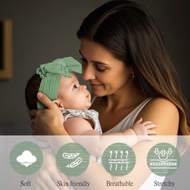 BEWDIO Handmade Baby Headbands Soft Stretchy Nylon Hairbands with Bows for Newborn Infant Baby Toddler (66-02)