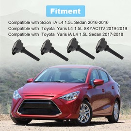 JDMON UF822 4PCS Ignition Coils Pack and Spark Plug Compatible with Scion iA 2016, Toyota Yaris 2019, Yaris iA 2017-2018 1.5L L4 Replacement for UF-822 90118WB460 P51R18100 NGK93501