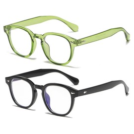 NIDOVIX Retro Round Blue Light Blocking Glasses for Men Women, Vintage Frame Non-prescription Computer Reading Eyeglasses (Light Green+Black)