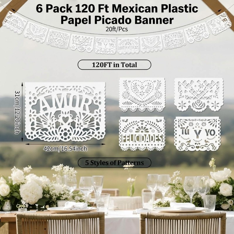 Fullhawl 6 Pack 120 ft White Cielito Lindo Party Decoration