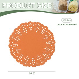 YELARXI Paper Doilies, Paper Lace Doilies Disposable Round Modern Decorative Placemats Bulk, 4.5 Inch Fit for Cakes Desserts Crafts Baked Grilled Fried Food Tableware (150 Pack, Orange)