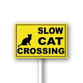 Boylee Slow Cat Crossing Yard Sign with Stake 12x8inch Rustproof Aluminum Sign Outdoor Aluminum Sign for Lawn Yard Garden Decor, Easy to Install, Outdoor Use
