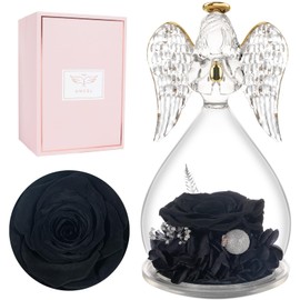 Miofula Eternal Rose Angel Figurine Gifts for Women, Birthday Gift for Mum, Eternal Flower Angel Glass Dome, Real Rose Gifts for Mother, Grandma, Girlfriend for Christmas, Valentine's Day, Mother's