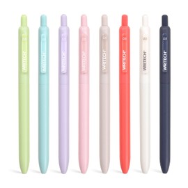 WRITECH Gel Pens Fine Point: Retractable 0.5mm Multicolor Ink 8ct Silent Click No Smear Smudge Extra Smooth Writing Bullet Tip Colored Pen Non Bleed for Journaling Note Taking Drawing