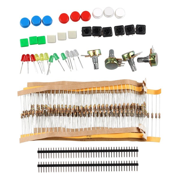 HALJIA DIY Electronic Components Kit with Switches, Potentiometer, LED, Resistors