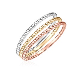 GLANZSTÜCKE MÜNCHEN Women's rings (set of 3) made of 925 sterling silver, tricolour, silver/rose gold-plated/yellow gold plated, silver rings, stacking rings, 60, Silver, No Gemstone