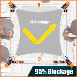 Amgo 8' x 12' Grey Rectangle Super Ring Sun Shade Sail UPF50+ AGSRRG Canopy Awning Shades for Patio, Commercial Standard, 260 GSM Heavy Duty, 98% UV Blockage, 5 Years Warranty (We Customize)