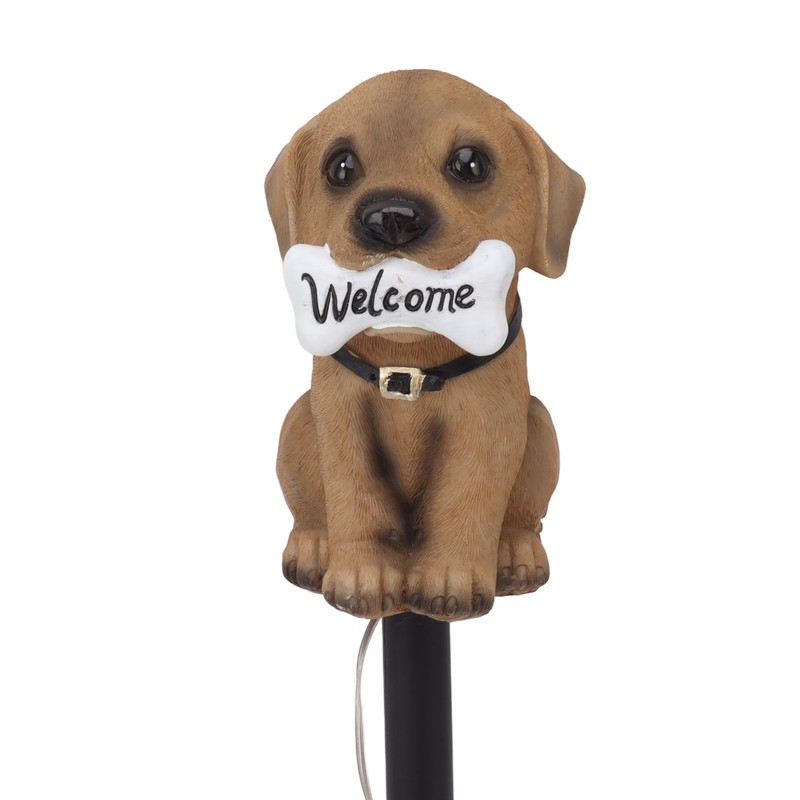 LED Solar Garden Light Puppy Dog Statue Welcome Lamp Solar