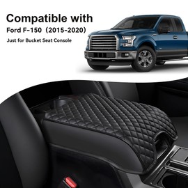 Center Console Armrest Cover Compatible with Ford F150,2015-2020, F250 F350 F450 2017-2022, 2018-2024 Expedition, PU Leather Armrest Cover Protector, Soft Padding, Elbow Support (Bucket Seat Only)