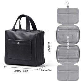 YOHOM Mens Toiletry Organiser Bag with 4 Compartments, Light Weight Makeup Cosmetic Bag for Travel Accessories, Travel Organizer, PU Leather, Black