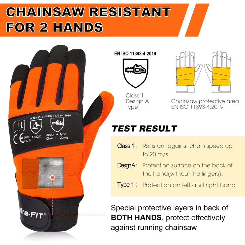 Intra-FIT Chainsaw Gloves Saw Protection on Both Hands Back, Cut-resistant