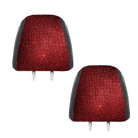2 PCS Bling Car Headrest Covers, 10.23" x 13.77" Sparkling Rhinestone Breathable Car Head Rest Cover, Anti-Dirty Soft Headrest Protector, Universal for Cars, Vans, Trucks (Red)