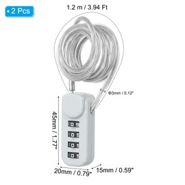 PATIKIL 2 Pack 4 Digit Combination Lock, Helmet Padlock Cable Lock Gym Locker Lock with 3.94Ft Flexible Security Steel Lock Wire for Bike Locker Travel Luggage, Grey