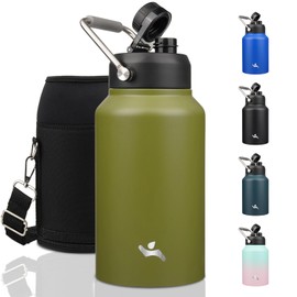 Konokyo Jug with Handle,87 oz Insulated Water Bottle with Carrying Pouch, Double Wall Vacuum Stainless Steel Metal Bottle,Forest Green