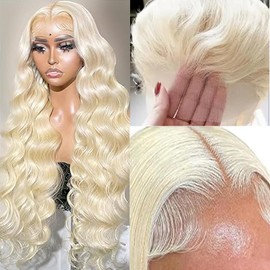 Hxxcoup Human Hair Wig Body Wave 13 x 4 Lace Front #613 Blonde Real Hair Wig Women's Glueless Wear and Go Blenched Knots with Baby Hair for Woman Minimal Smell 28 Inches / 71 cm