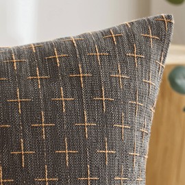 MIULEE Pack of 2 Decorative Burlap Linen Throw Pillow Covers Modern Farmhouse Pillowcase Rustic Woven Textured Cushion Cover for Sofa Couch Bed 24x24 Inch Dark Grey