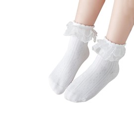 Jessimi Socks, 2 Pair Set, Girls, Short Socks, Crew Socks, Kids, Kids, Formal, Lace, White, Black, Recitals, Dress Wear, Kindergarten Entrance Ceremonies, white