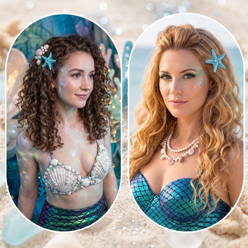 4pcs Mermaid Hair Accessories Starfish Hair Clips, Blue, Starfish