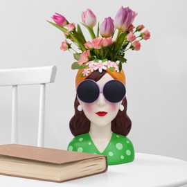 FLJZCZM Female Creative Flower Vase Stylish Girls Modern Vases Decoration for Living Room & Table Includes Plant Function for Tulips and Succulents (Resin, 17 x 15 x 23 cm)