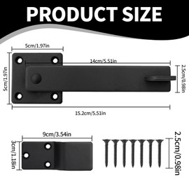 Outdoor Door Latch, Large Gate Latch, 15.2 cm, Black Flip Sliding Door Lock with Screws, Throw Latch, Door Lock for Home, Yard, Garden, Barn Door