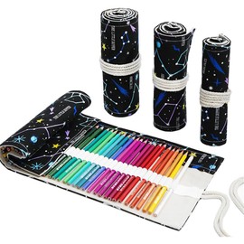 DIYOMR 12/24/36/72 Slots Pencil Wrap Pencil Rolls, Artist Colored Pencil Roll Up Bag Short Brush Pouch Case Pencils Organizer for Drawing Coloring and Sketching, No Pencils (Constellation, 12slots)